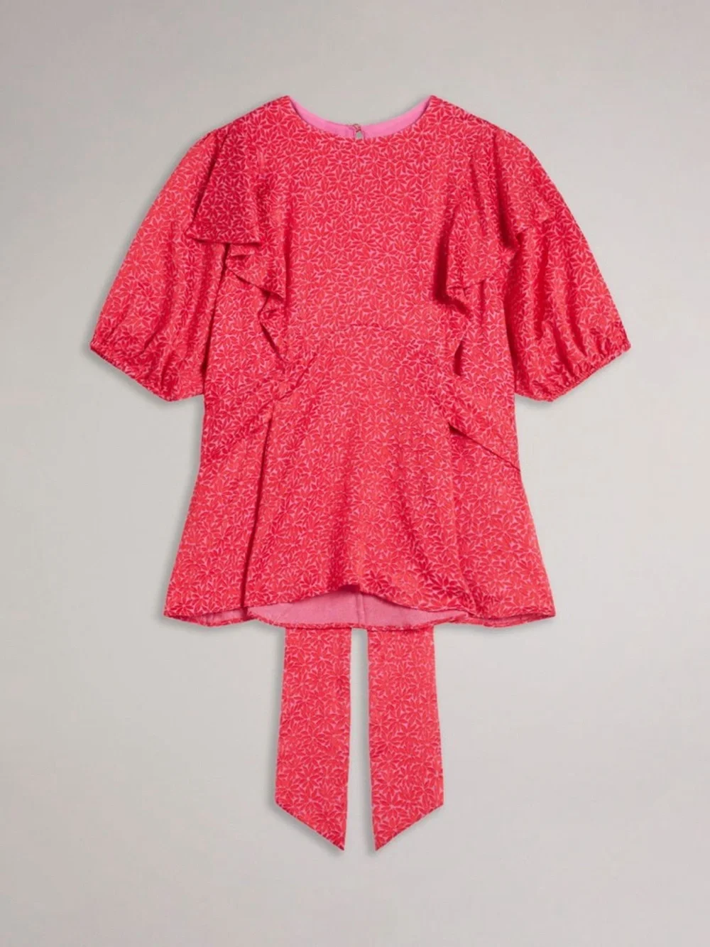 Ted Baker London Devonaa Puff Sleeve Ruffle Top Fuchsia Size XS NWT - Picture 4 of 14